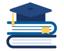 adult education icon graphic of two books stacked with a graduation cap on top