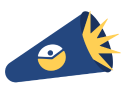 POC icon in yellow and white on blue megaphone with yellow sound burst image